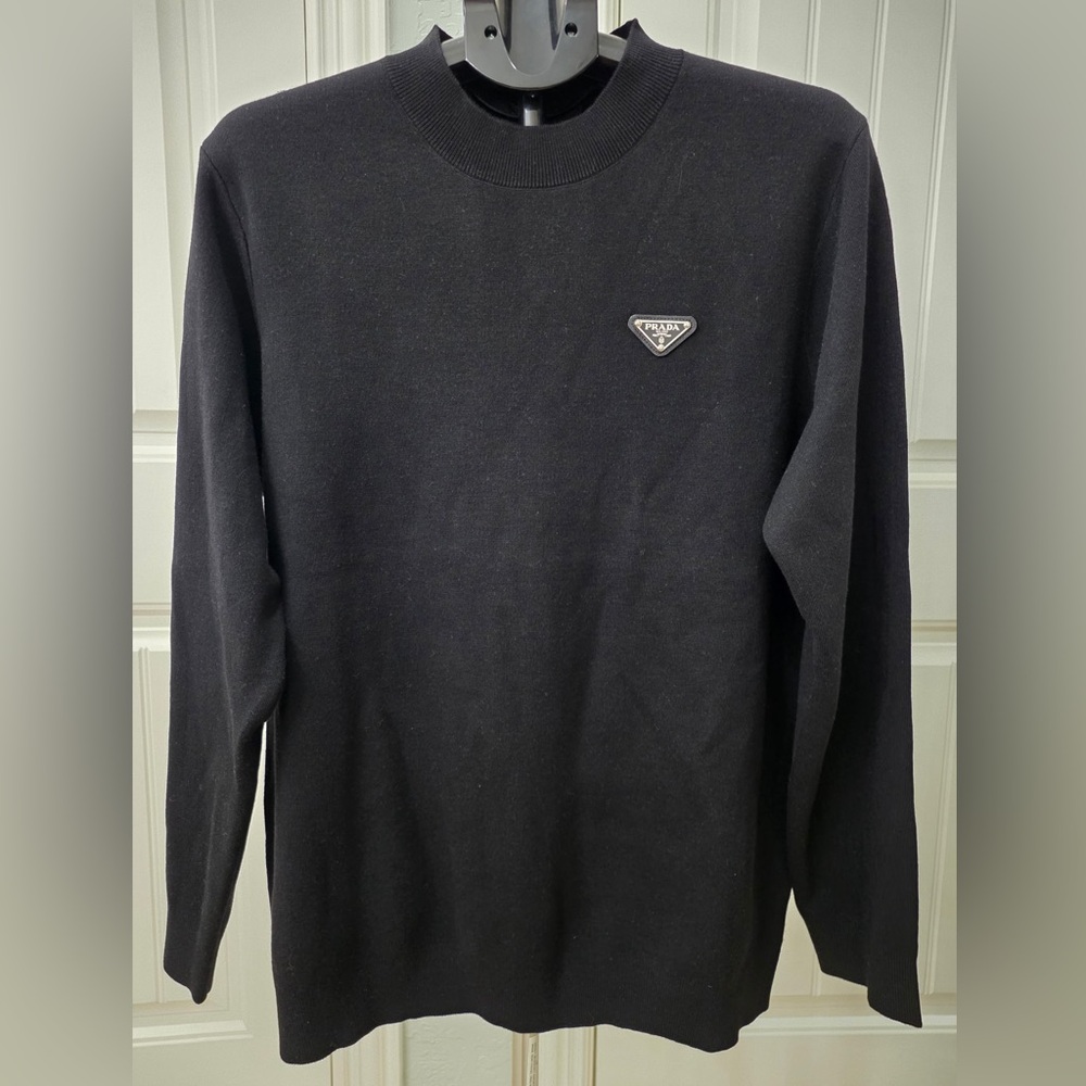 Prada Men's Black Crewneck Sweater with Logo